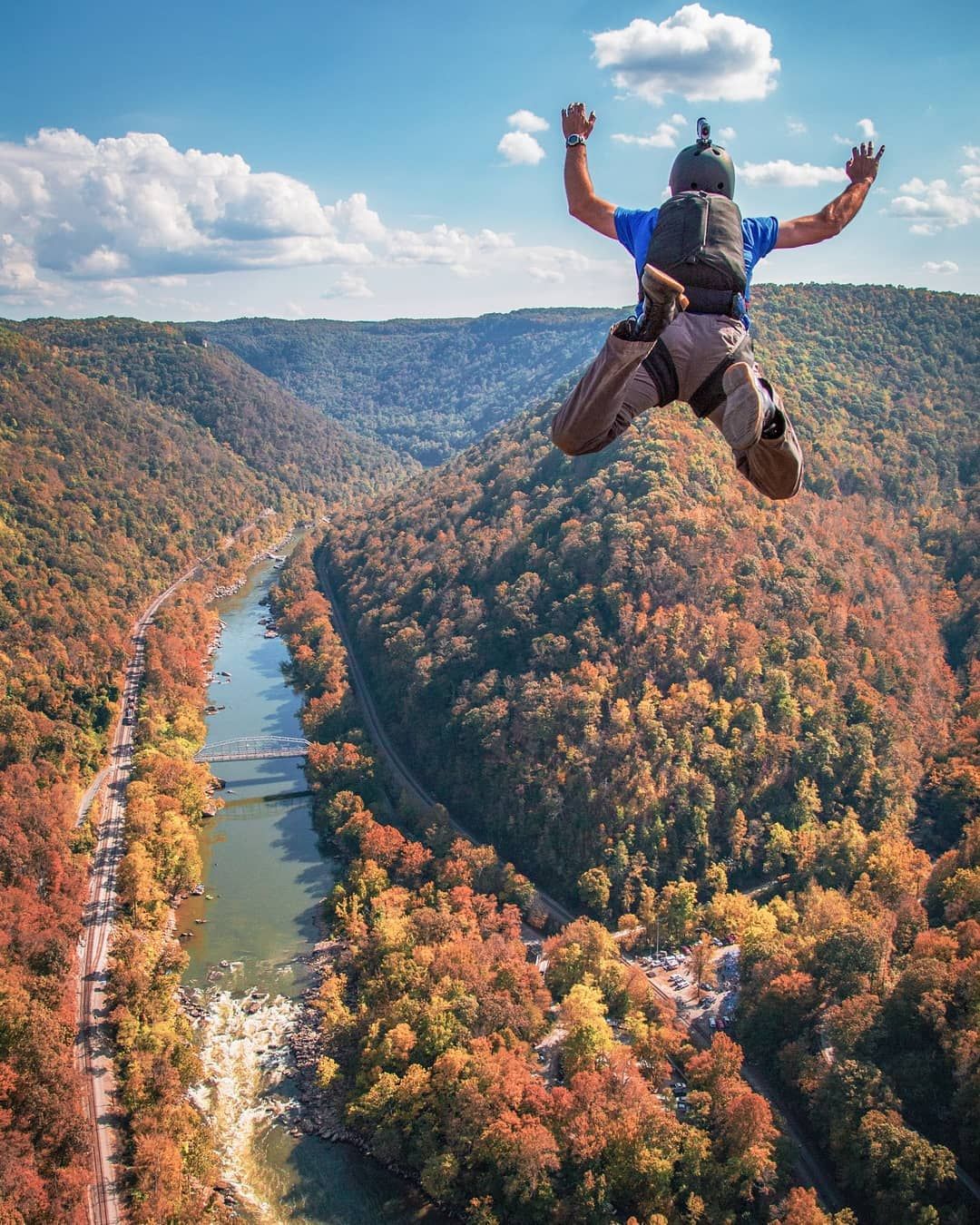 Base jumper at the New River Gorge Bridge