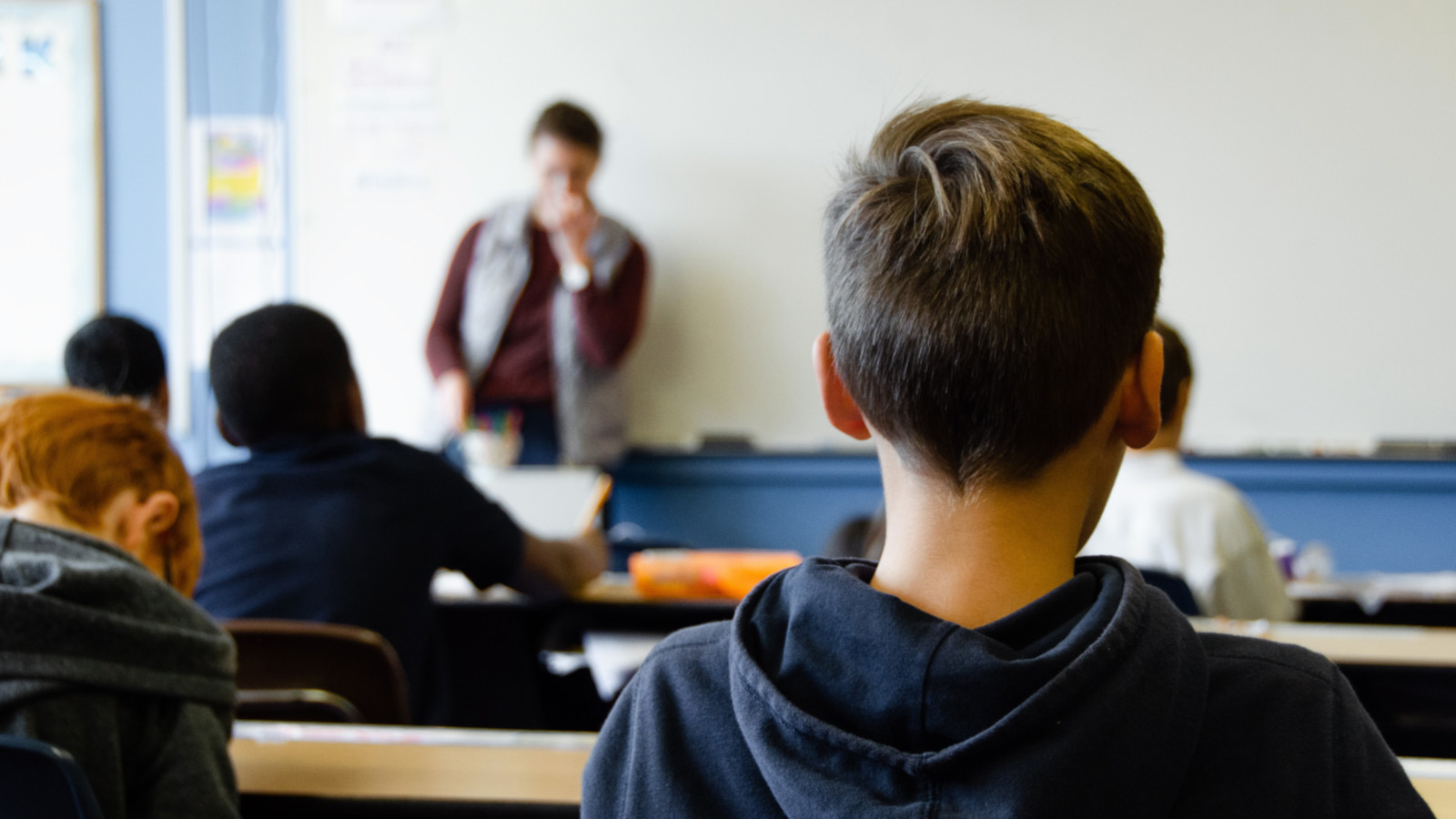 Boy in school classroom